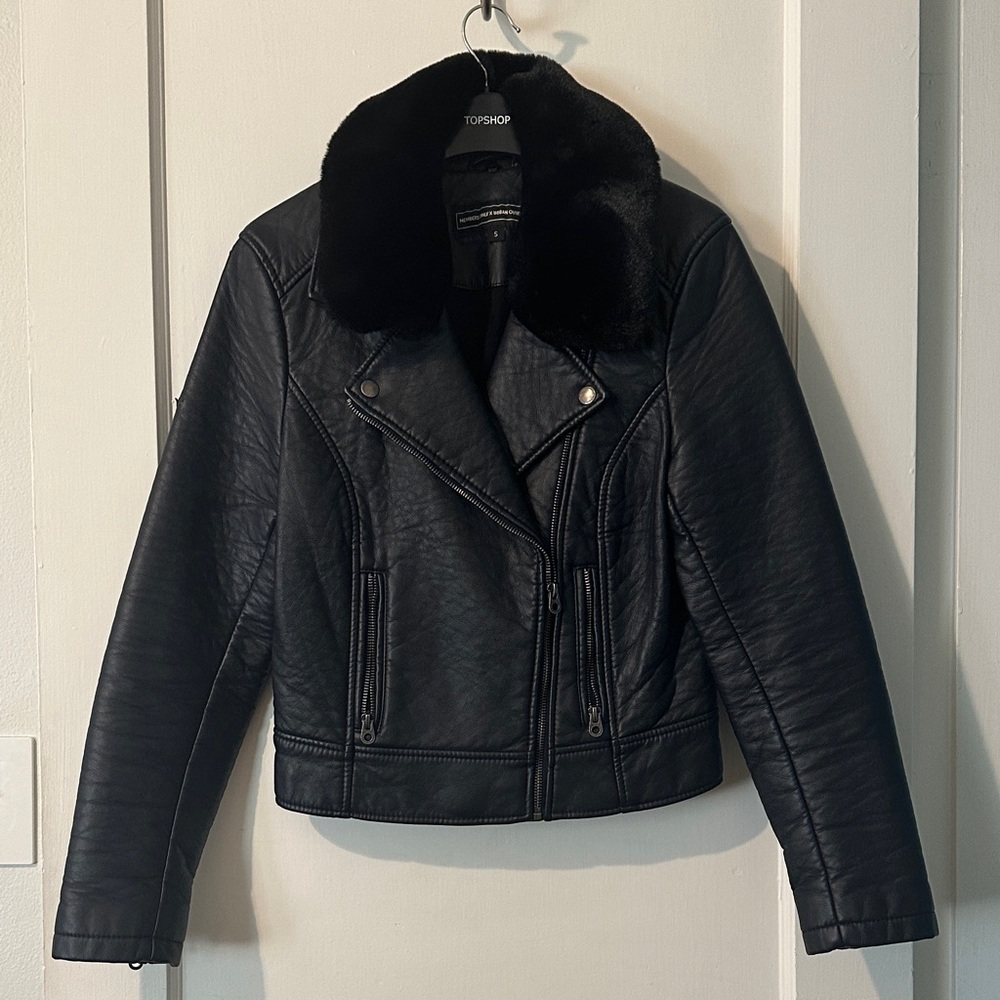 Members Only x Urban Outfitters Navy Blue Faux Leather Biker Jacket